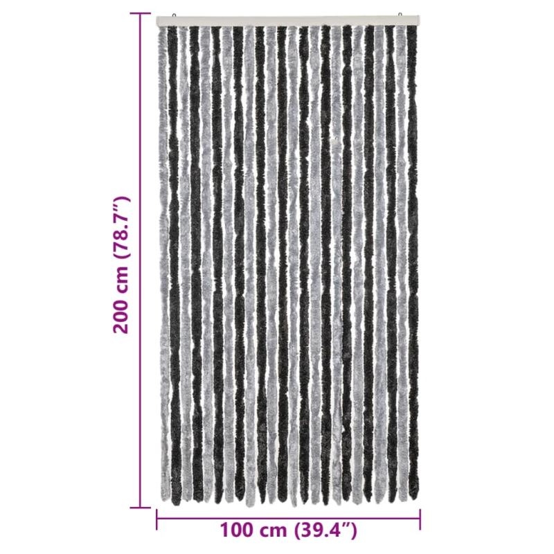 vidaXL kukaiņu aizkars, pelēks un melns, 100x200 cm, šenils