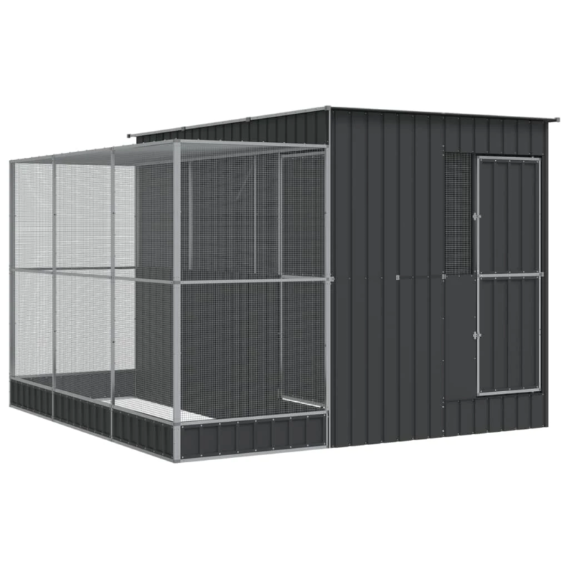 vidaXL putnu būris ar pagarinājumu, sudraba krāsā, 290x303x216 cm, tērauds