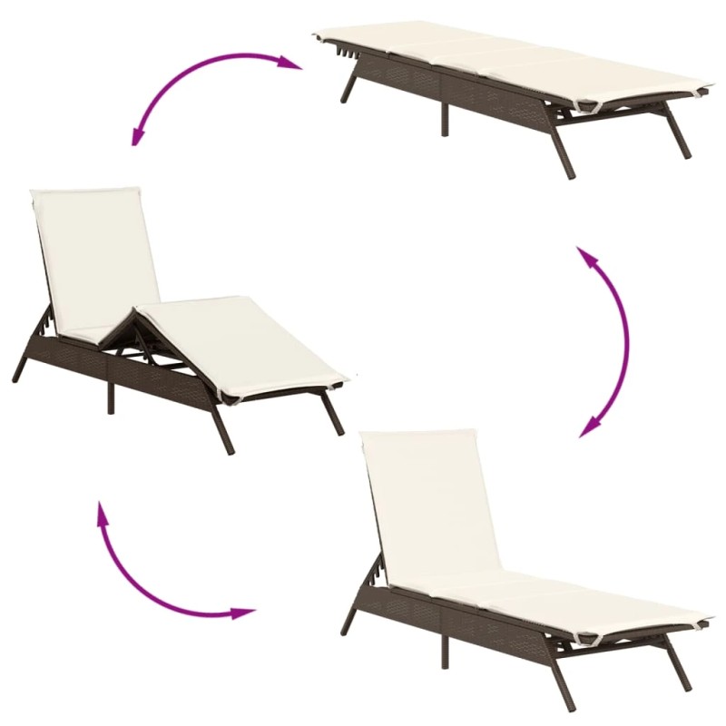 vidaXL sauļošanās zvilnis ar matraci, brūna, PE rotangpalma