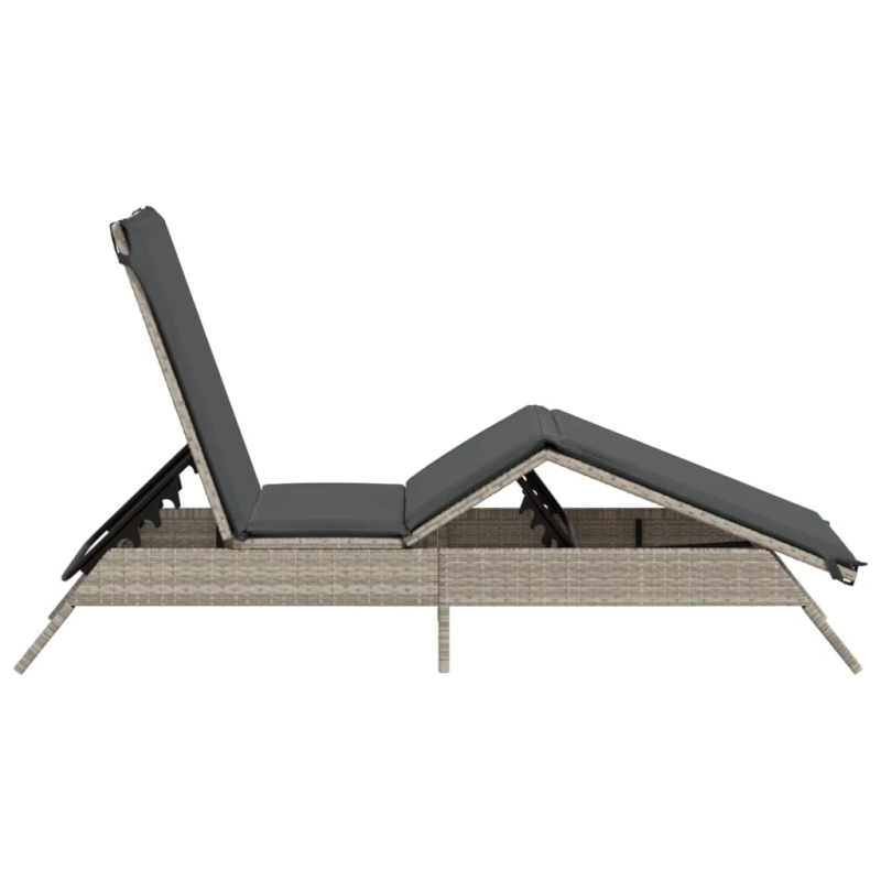 vidaXL sauļošanās krēsls ar matraci, gaiši pelēks, PE rotangpalma