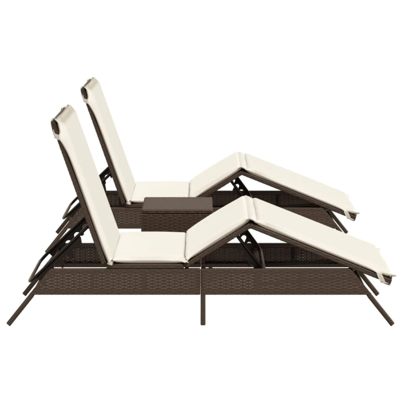 vidaXL sauļošanās zviļņi, 2 gab., ar galdiņu, brūna PE rotangpalma