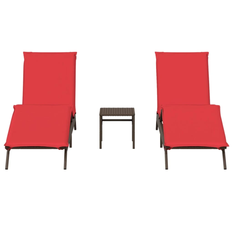 vidaXL sauļošanās krēsli 2 gab ar galda brūnu polirotangpalmu