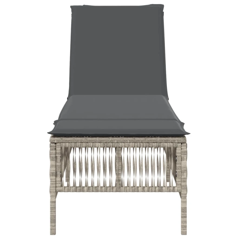 vidaXL sauļošanās krēsls ar matraci, gaiši pelēks, PE rotangpalma