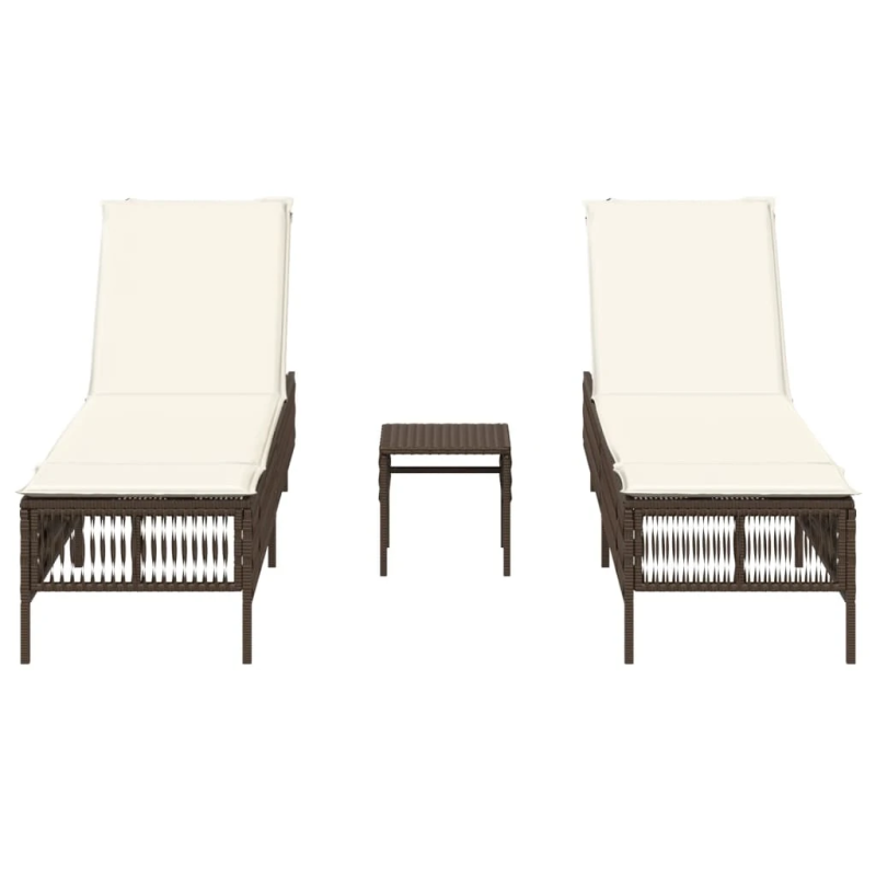 vidaXL sauļošanās zviļņi, 2 gab., ar galdiņu, brūna PE rotangpalma