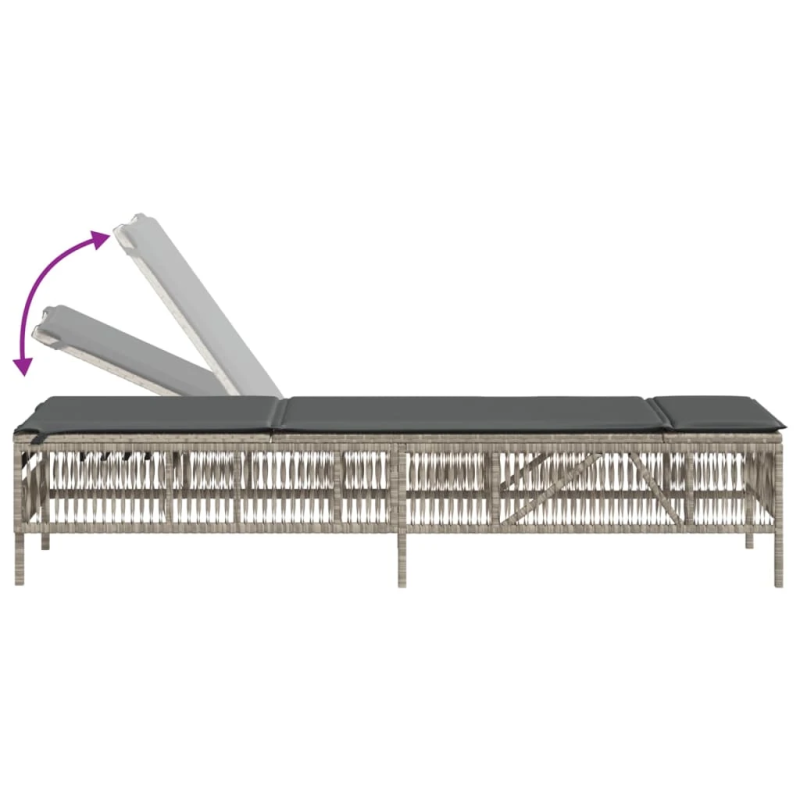 vidaXL sauļošanās zviļņi, 2gab., ar galdu, gaiši pelēka PE rotangpalma