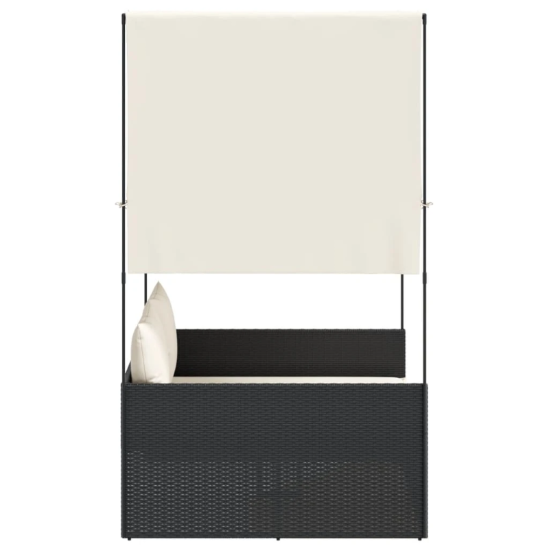 vidaXL divvietīgs sauļošanās krēsls ar jumtu un aizkariem, melns PE