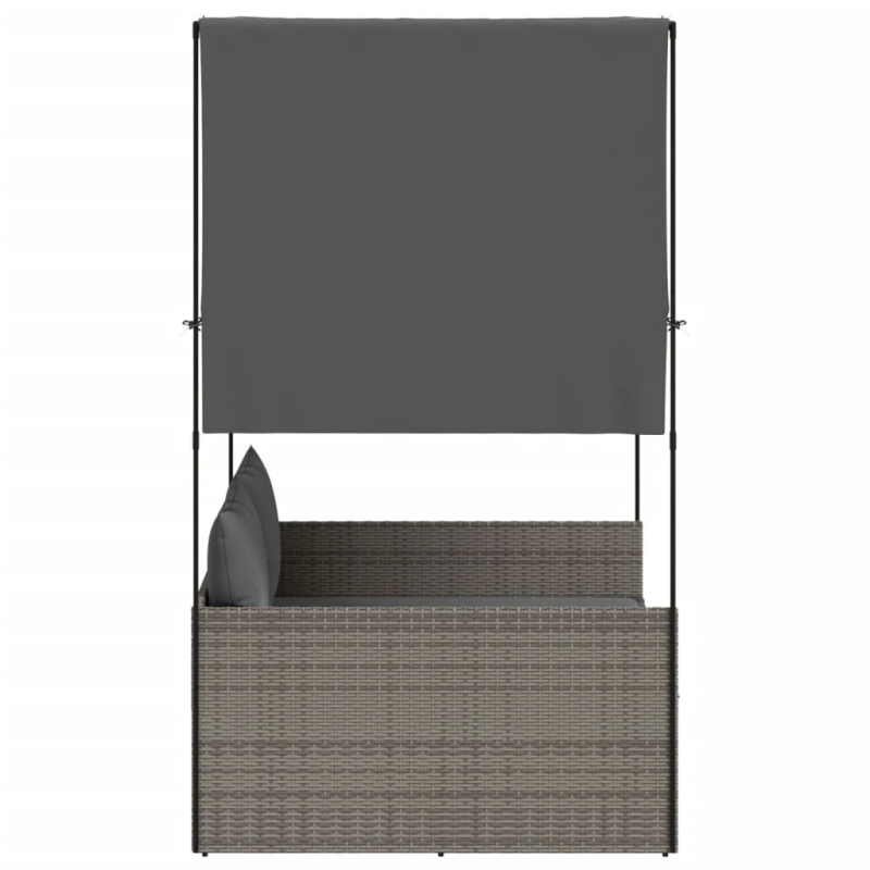 vidaXL divvietīgs sauļošanās krēsls ar jumtu un aizkariem, pelēka PE