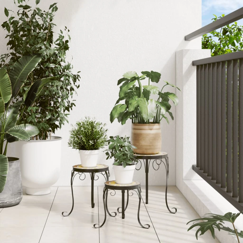 vidaXL augu galdi, 3 gab., sarkanbrūni ar baltu, keramika