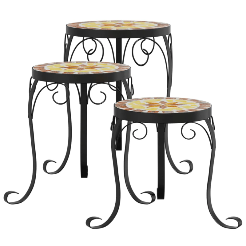 vidaXL augu galdi, 3 gab., sarkanbrūni ar baltu, keramika