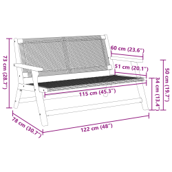 vidaXL Dārza mēbeles Melna 122 x 78 x 73 cm Cietā akācijas koks