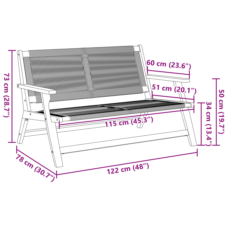 vidaXL Dārza mēbeles Melna 122 x 78 x 73 cm Cietā akācijas koks