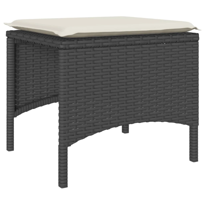 vidaXL divvietīgs dārza dīvāns ar galdiņu un soliņiem, melns, PE