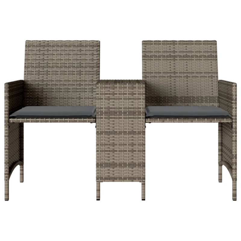 vidaXL divvietīgs dārza dīvāns ar galdiņu un soliem, pelēks, PE