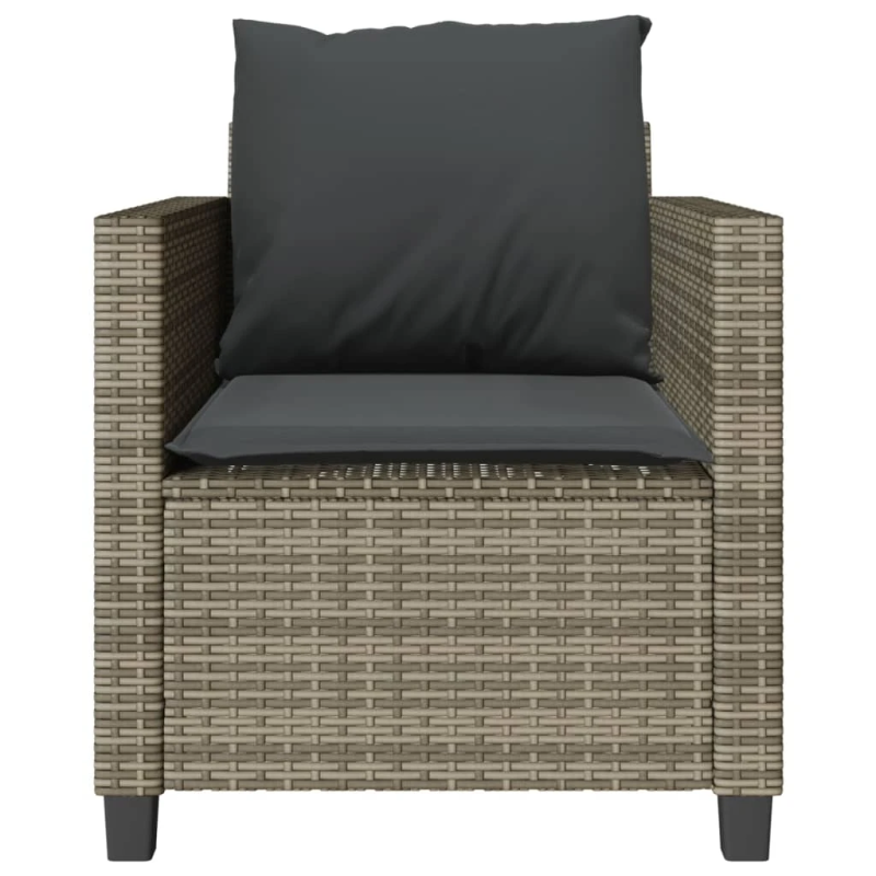 vidaXL 3-daļīgs bistro mēbeļu komplekts, matrači,pelēka PE rotangpalma