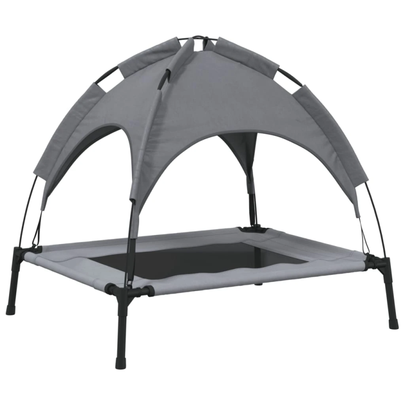 vidaXL suņu gulta ar jumtu, pelēka, Oksfordas audums un tērauds