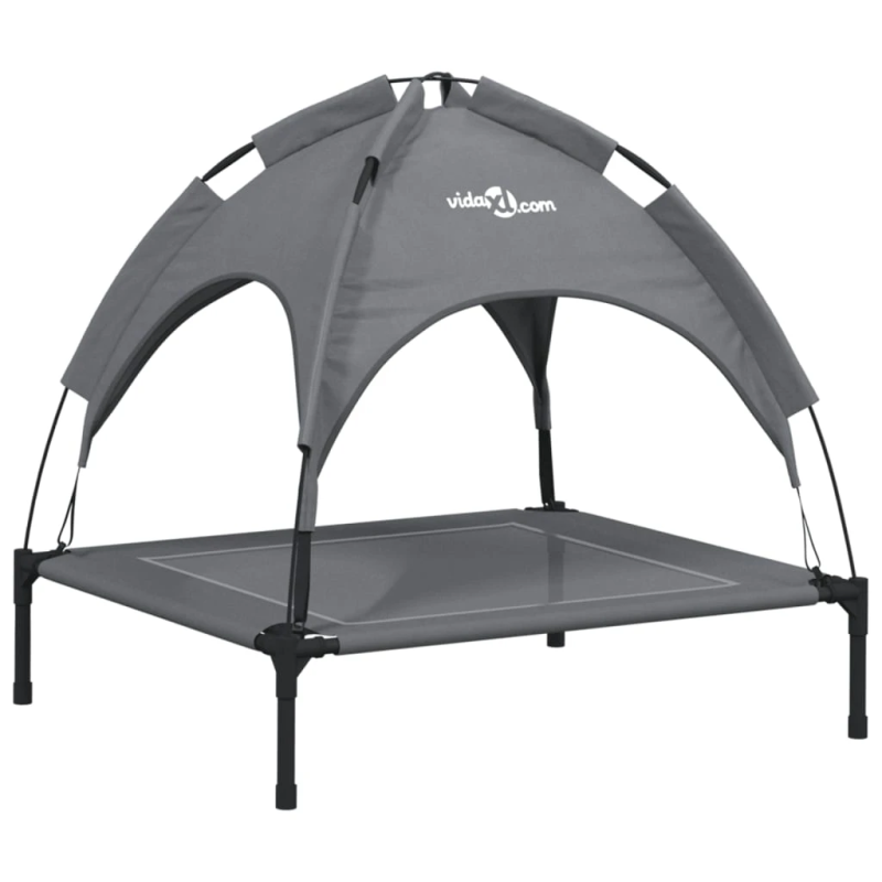 vidaXL suņu gulta ar jumtu, pelēka, Oksfordas audums un tērauds