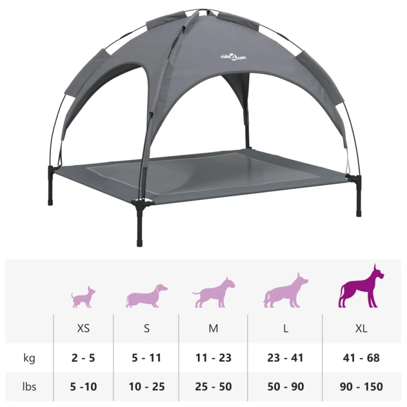 vidaXL suņu gulta ar jumtu, pelēka, Oksfordas audums un tērauds