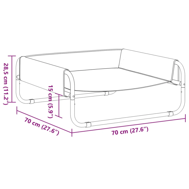 vidaXL augstā suņu gulta, pelēka, Oksforda audums un tērauds