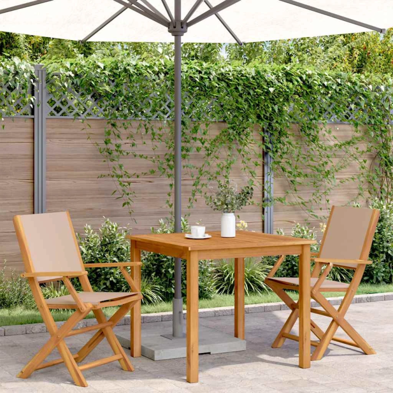 vidaXL dārza krēsli, 2 gab., pelēkbrūni, akācijas masīvkoks, audums