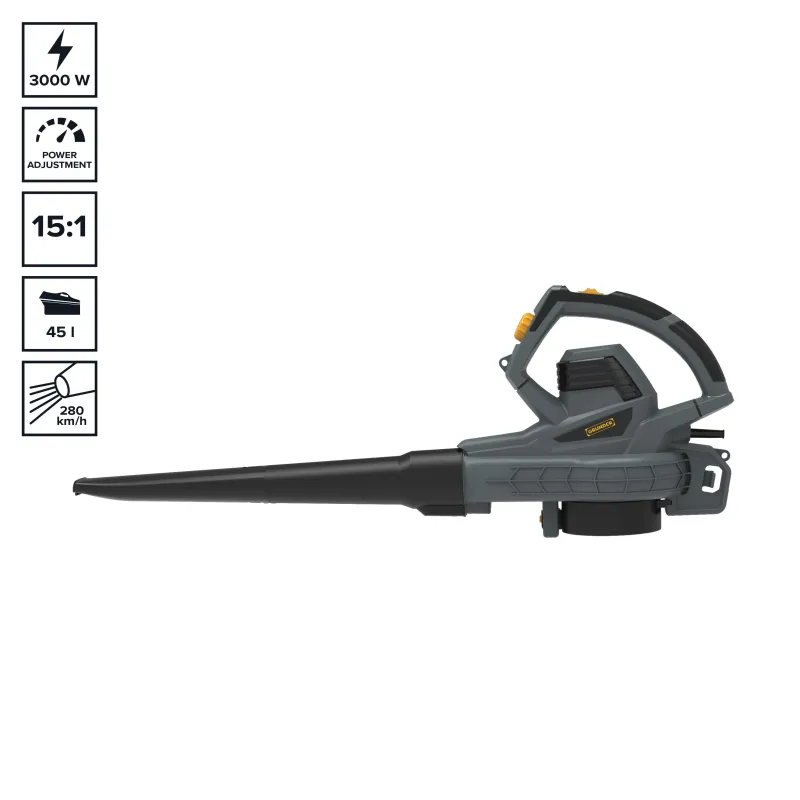 Elektriskais lapu sūcējs–pūtējs Grunder CYBV09D-T, 3000 W