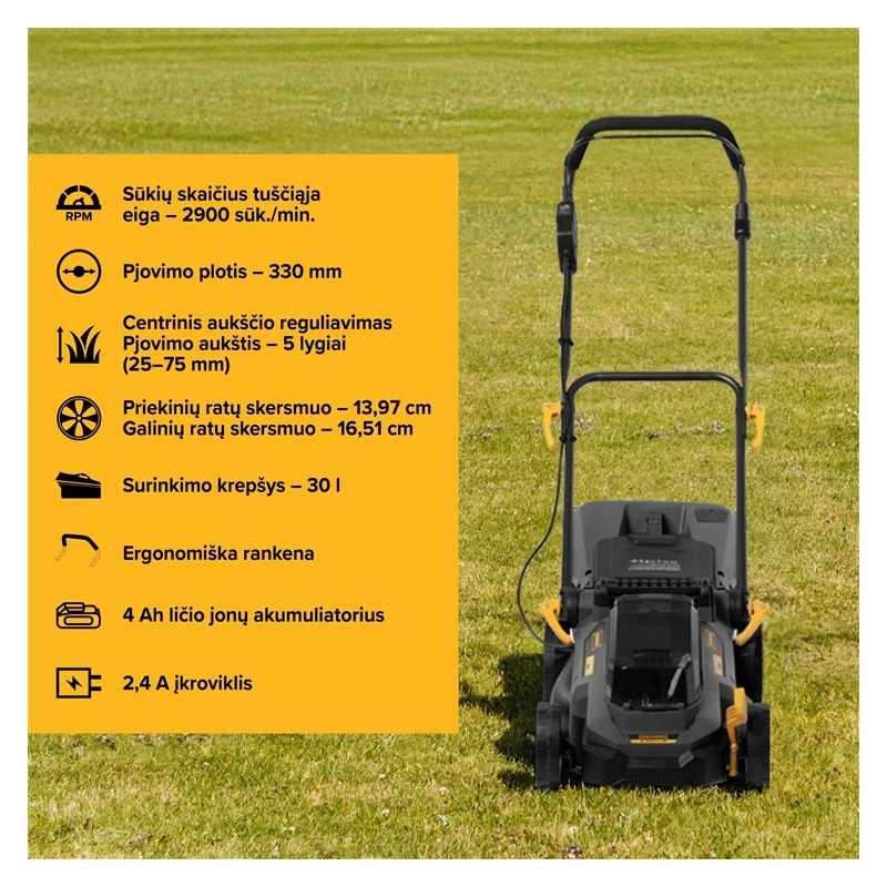 Akumuliatorinė vejapjovė Grunder SF8A111J-W 18 V 33 cm 4 Ah