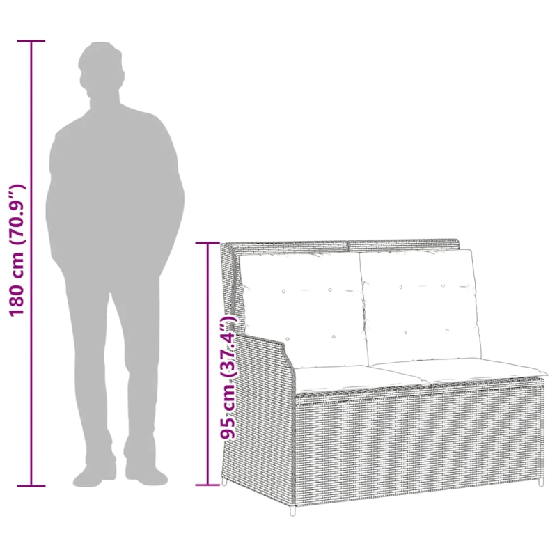 vidaXL atgāžams dārza krēsls ar matračiem, pelēka PE rotangpalma