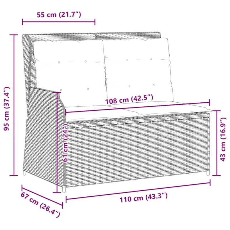 vidaXL atgāžams dārza krēsls ar matračiem, bēša PE rotangpalma