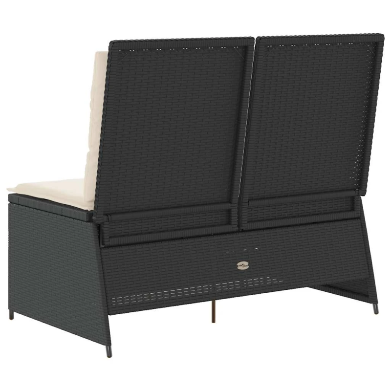 vidaXL atgāžams dārza krēsls ar matračiem, melna PE rotangpalma