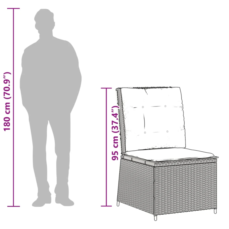 vidaXL atgāžams dārza krēsls ar matračiem, bēša PE rotangpalma
