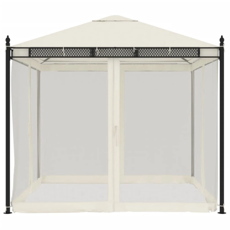vidaXL dārza nojume ar tīkla sienām, 2,93x2,93 m, tērauds, krēmkrāsas