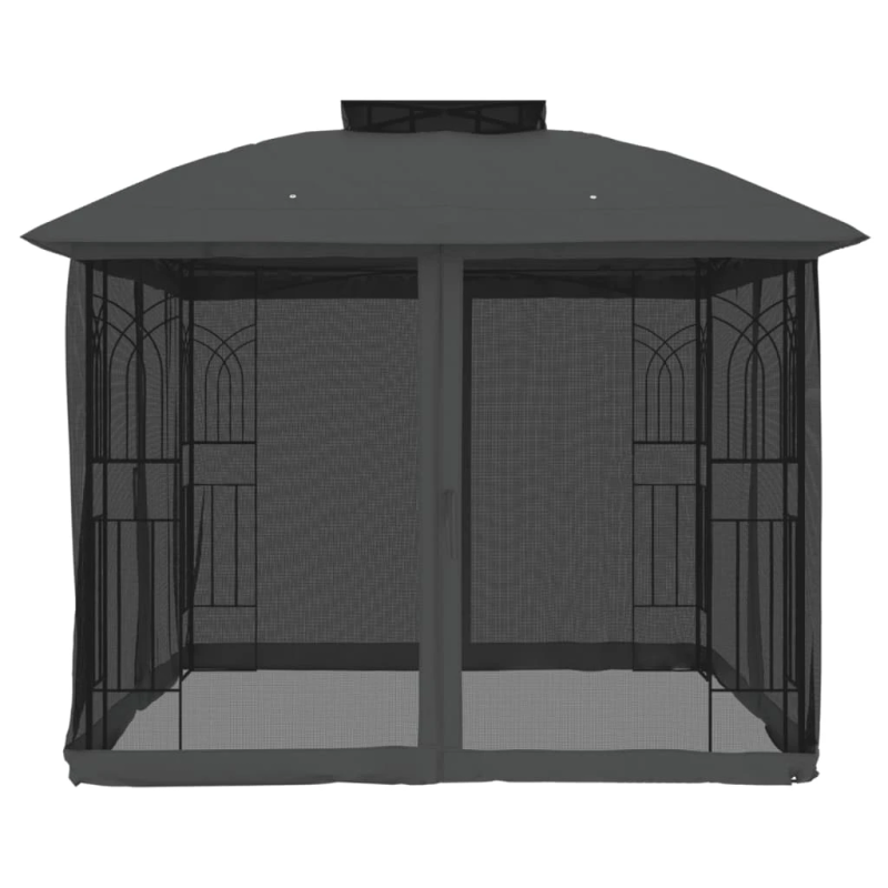vidaXL dārza nojume, dubults jumts, sienas, 2,94x2,94m tērauds, pelēka