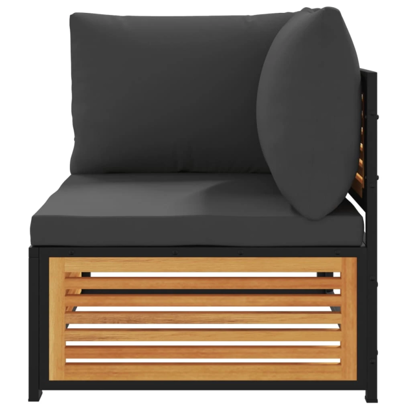 vidaXL dārza stūra dīvāns ar spilveniem, akācijas masīvkoks