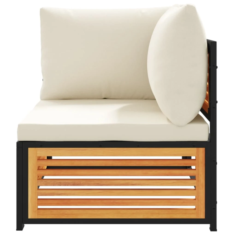 vidaXL dārza stūra dīvāns ar spilveniem, akācijas masīvkoks