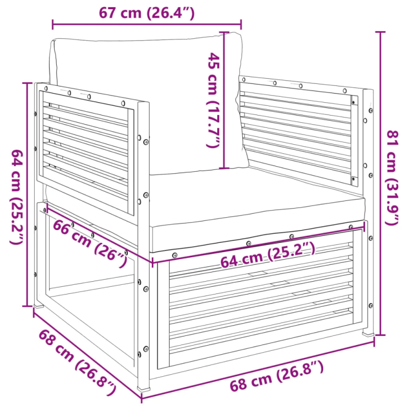 vidaXL dārza krēsls ar spilveniem, akācijas masīvkoks