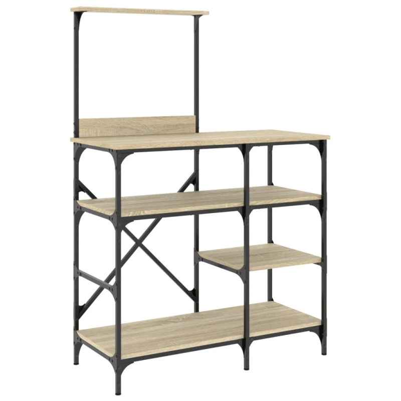 vidaXL virtuves plaukts, ozola, 90x40x132cm, inženierijas koks, metāls