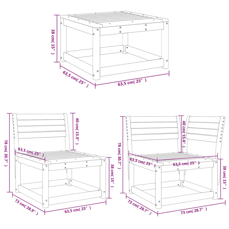 vidaXL 5-daļīgs dārza mēbeļu komplekts, priedes masīvkoks, balts