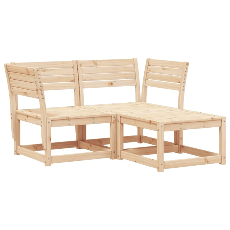 vidaXL 3-daļīgs dārza dīvānu komplekts, priedes masīvkoks