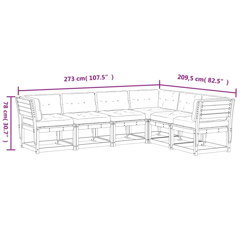 vidaXL 6-daļīgs dārza dīvānu komplekts, matrači, balts priedes koks