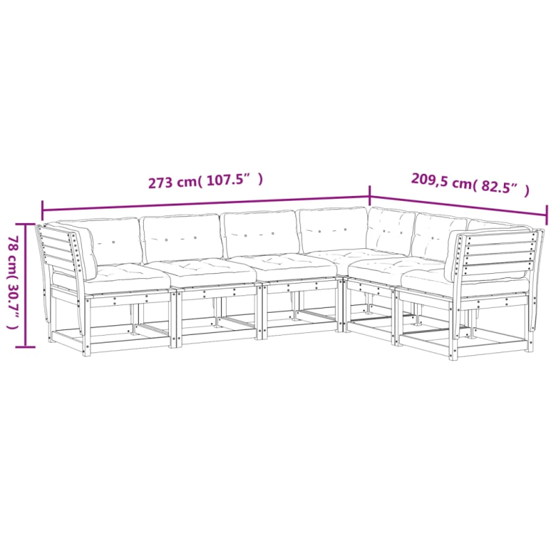 vidaXL 6-daļīgs dārza dīvānu komplekts, matrači, brūns priedes koks