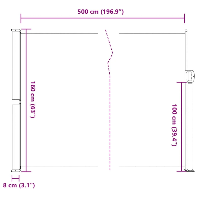 vidaXL izvelkama sānu markīze, brūna, 160x500 cm
