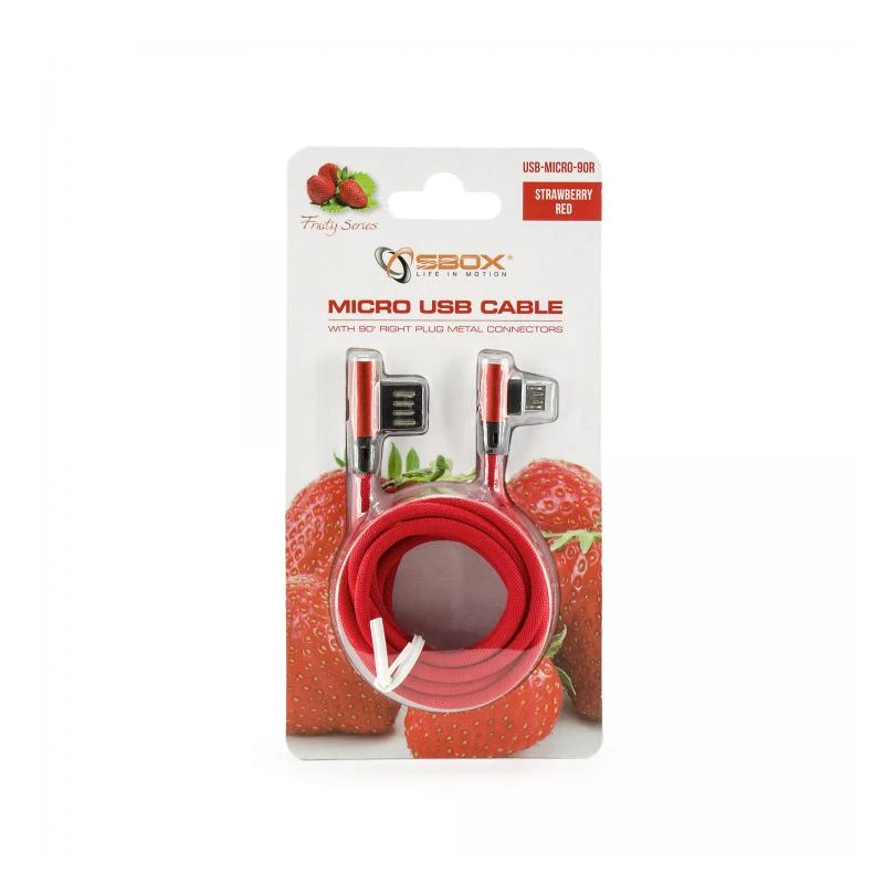 Sbox USB- Micro USB 90 M-M 1.5m USB-MICRO-90R strawberry red
