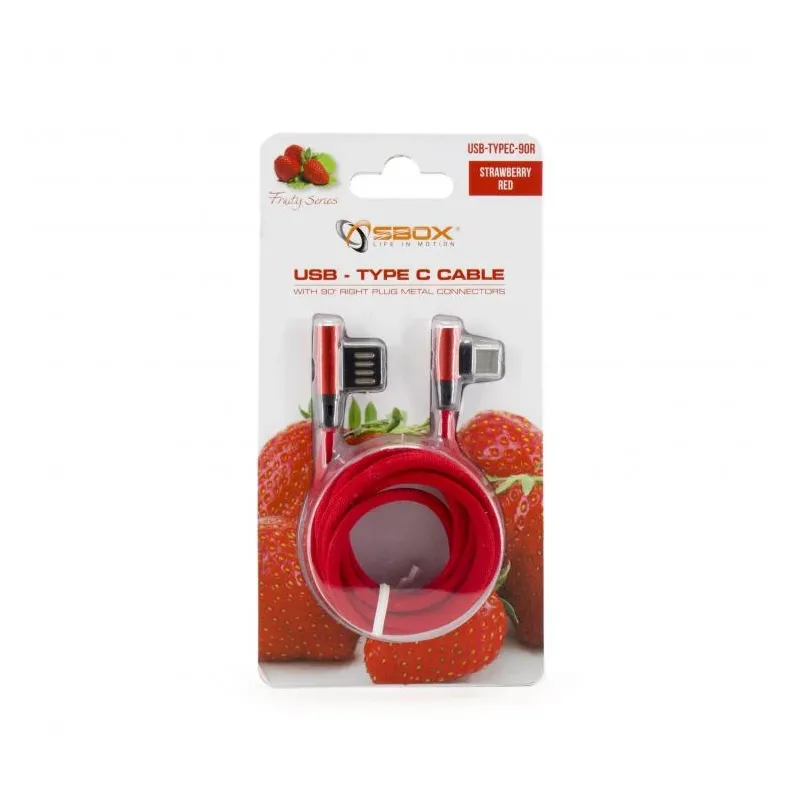 Sbox USB- Type-C 90 m-m 1.5m Type-C-90R Strawberry Red