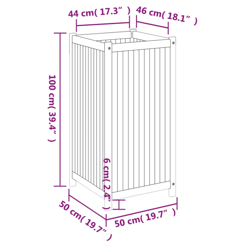 vidaXL puķu kaste ar ieliktni, 50x50x100 cm, akācijas masīvkoks