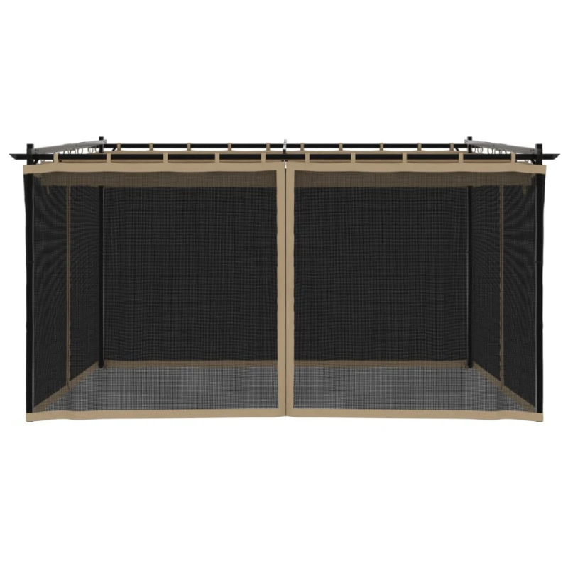 vidaXL dārza nojume ar tīkla sienām, 4x3 m, tērauds, pelēkbrūna