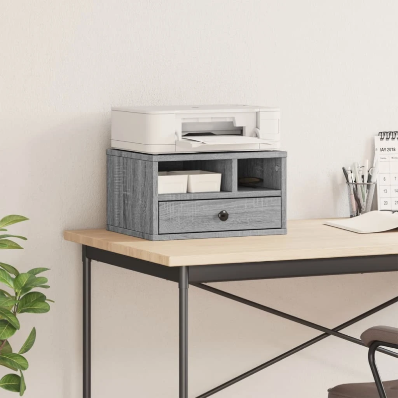 vidaXL printera statīvs, pelēks, 40x32x22,5 cm, inženierijas koks