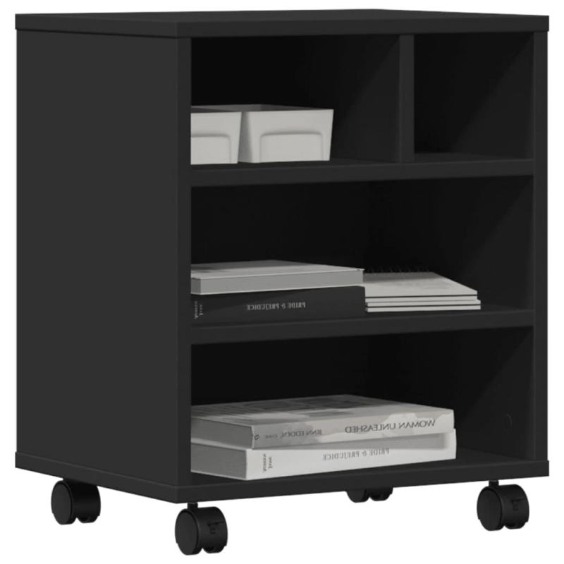 vidaXL printera statīvs ar riteņiem, melns, 41x32x48 cm