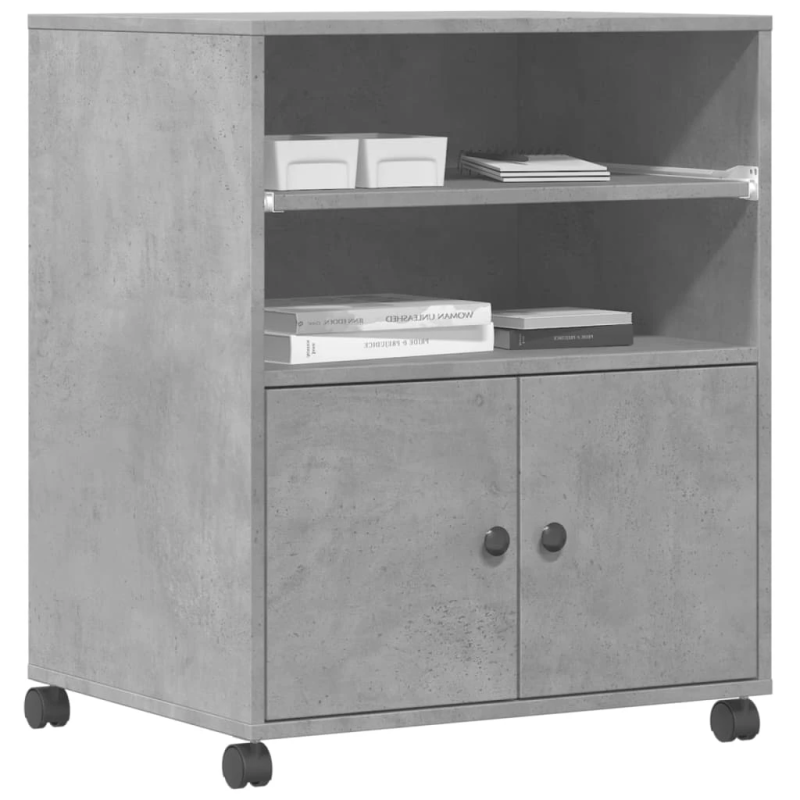 vidaXL printera statīvs ar riteņiem, betona pelēks, 60x48x74 cm