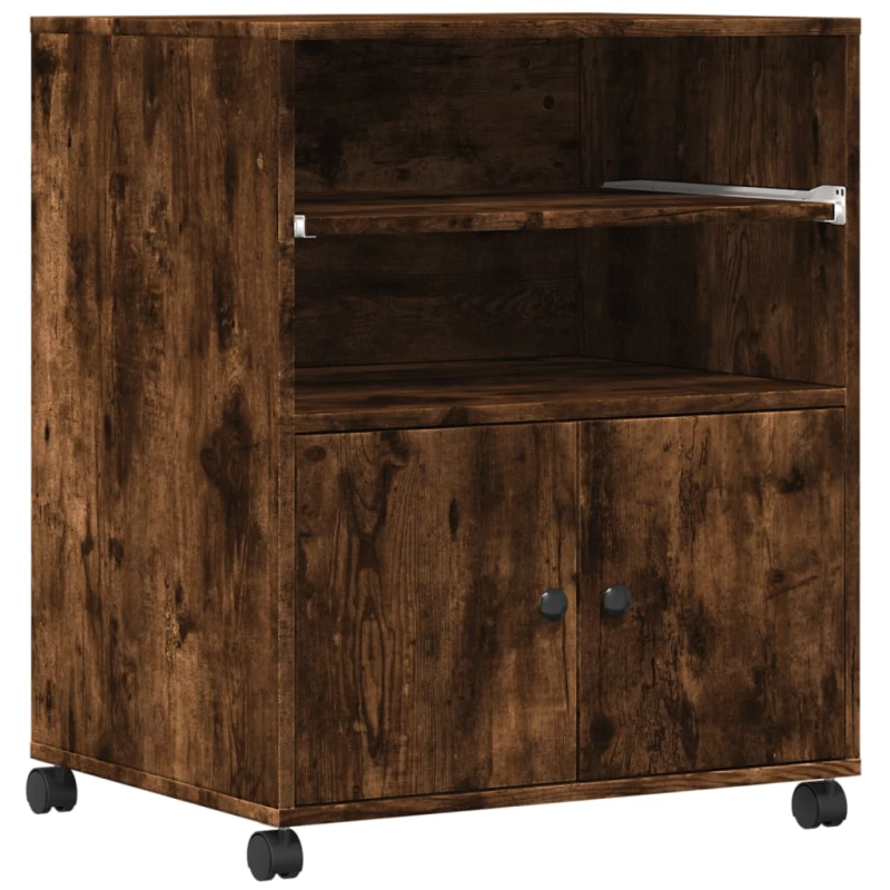 vidaXL printera statīvs ar riteņiem, ozolkoka krāsā, 60x48x74 cm