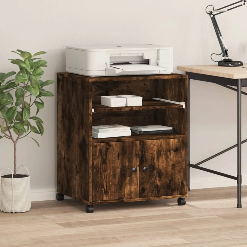 vidaXL printera statīvs ar riteņiem, ozolkoka krāsā, 60x48x74 cm