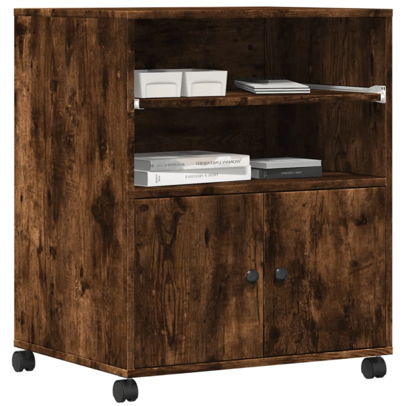 vidaXL printera statīvs ar riteņiem, ozolkoka krāsā, 60x48x74 cm